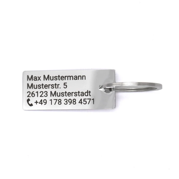 Stainless steel keychain with address telephone number contact details - personal engraving label cover image 2