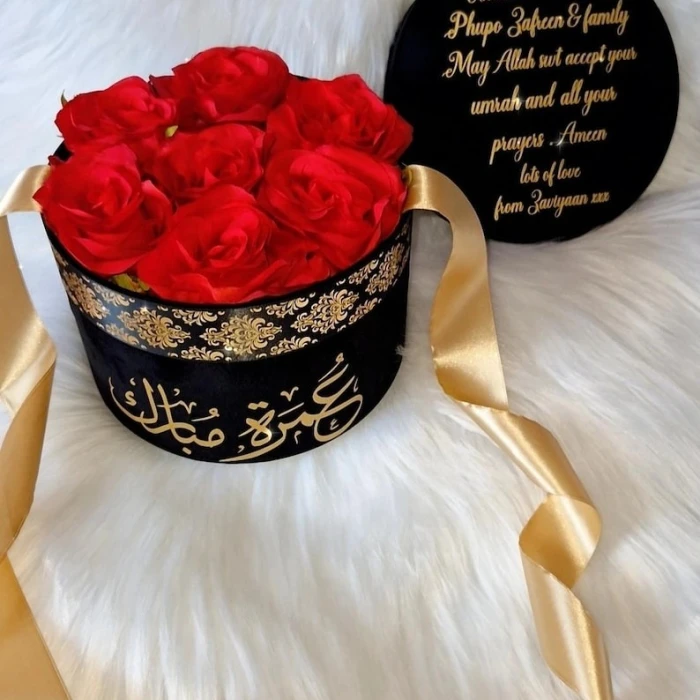 Personalised Umrah Gift Box Luxury Velvet Box with Roses & Chocolates cover image 6