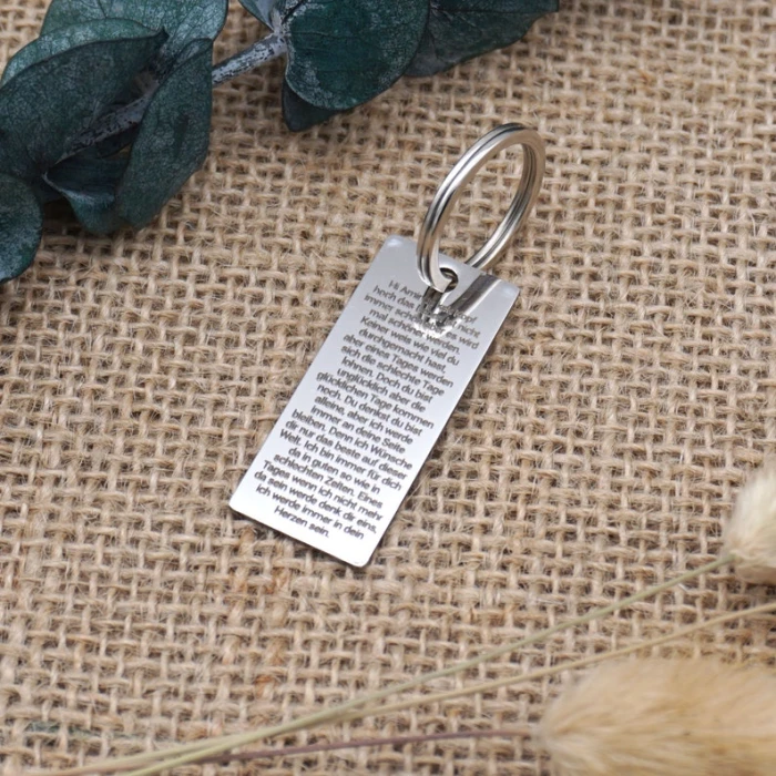 Stainless steel keychain with address telephone number contact details - personal engraving label cover image 1