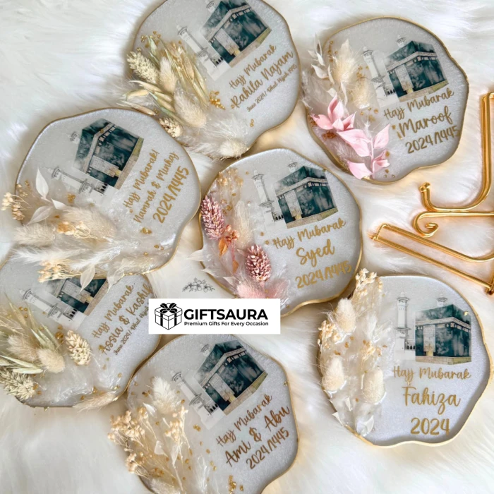 Umrah & Hajj Resin 3D Floral Plaque with Stand Personalized Islamic Plaque