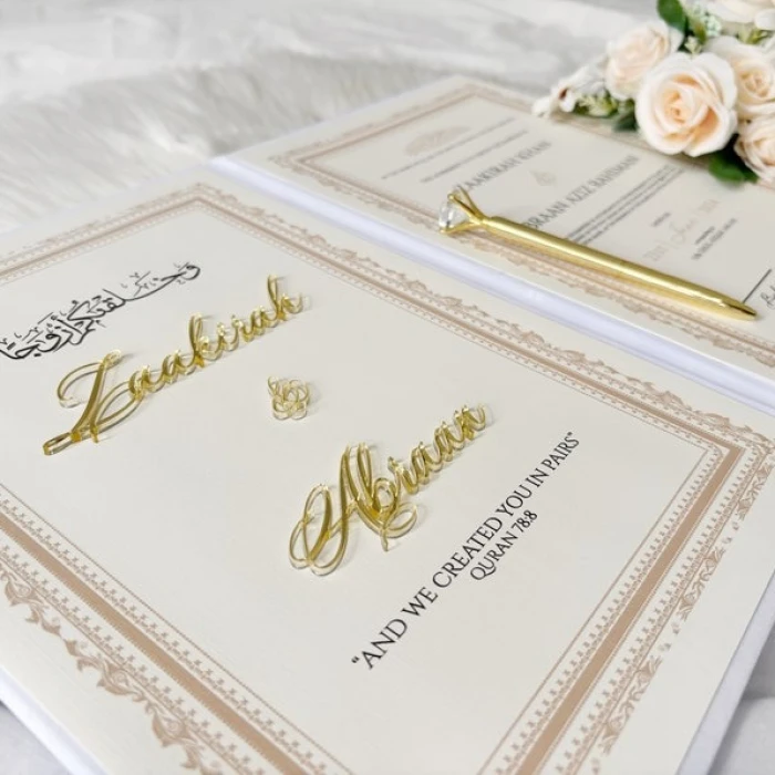 Personalized Luxury Nikkah Certificate – Custom Islamic Marriage Contract with Holder & Pens cover image 7