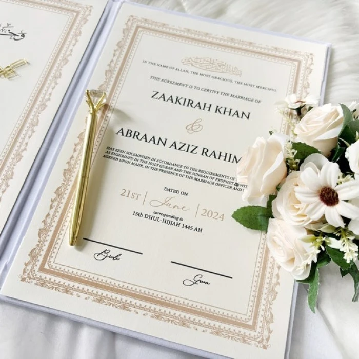 Personalized Luxury Nikkah Certificate – Custom Islamic Marriage Contract with Holder & Pens cover image 6