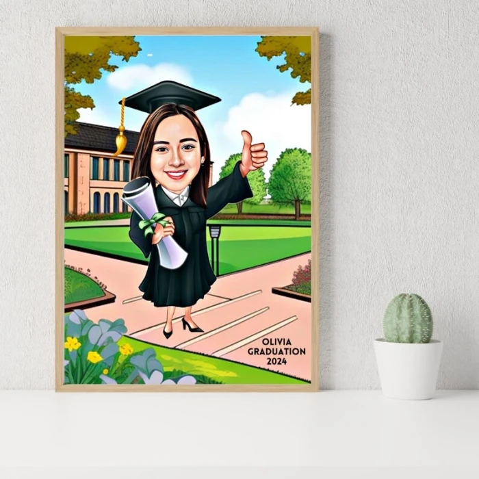 Personalized Female Graduation Cartoon – Custom Caricature Portrait cover image 3