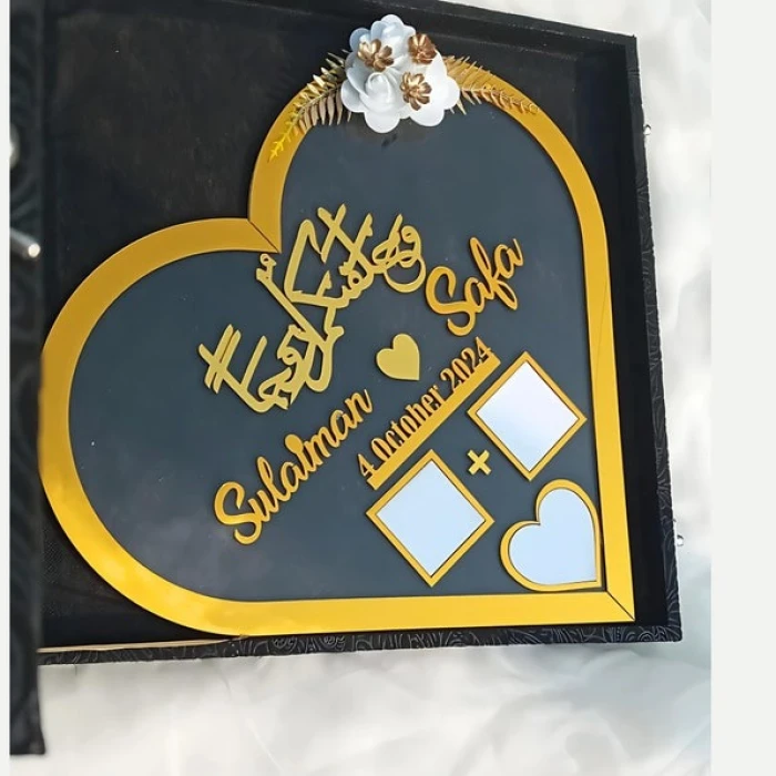 Heart Shaped Acrylic Nikkah Board Personalized Photo & Thumbprint Display cover image 2