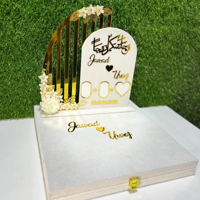 Custom Acrylic Fingerprint Nikah Sign Personalized Gold-Accent Nikkah Stand