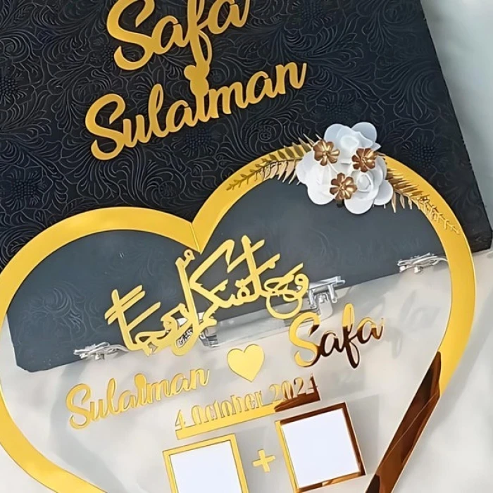Heart Shaped Acrylic Nikkah Board Personalized Thumbprint Wedding Display