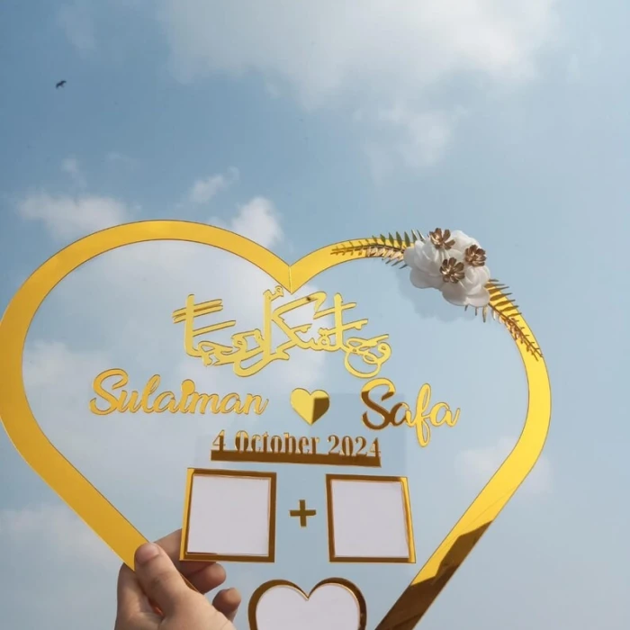 Heart Shaped Acrylic Nikkah Board Personalized Photo & Thumbprint Display cover image 7