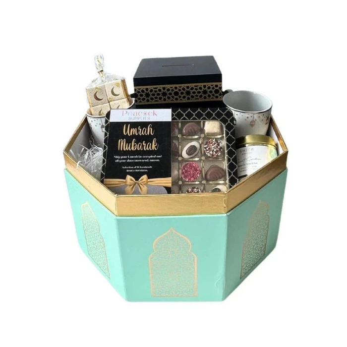 Personalised Umrah Large Hamper Gift Box Premium Chocolate & Pilgrimage Essentials
