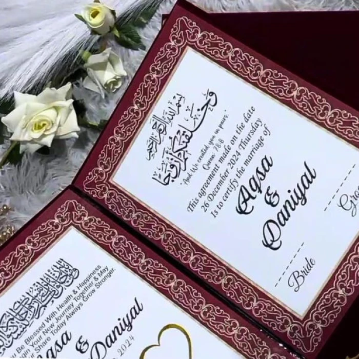Personalized Nikkah Contract Booklet Box – Custom Thumbprint & Signature