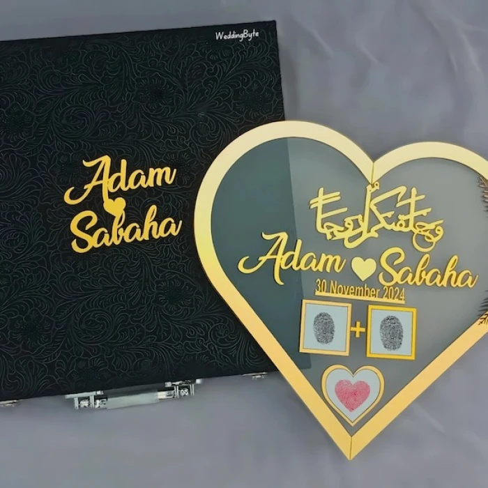 Heart‑Shaped Personalized Nikah Thumbprint Acrylic Frame