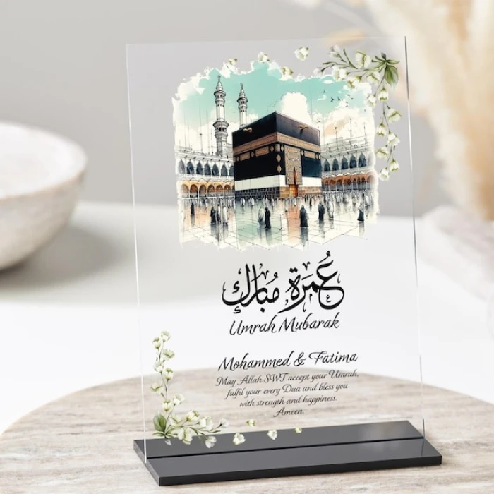 Personalised Umrah Mubarak Acrylic Plaque Custom Islamic Keepsake