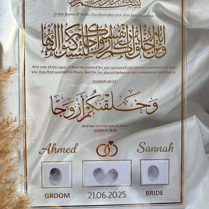 Personalised Islamic Nikah Acrylic Board Custom Fingerprint Wedding Certificate