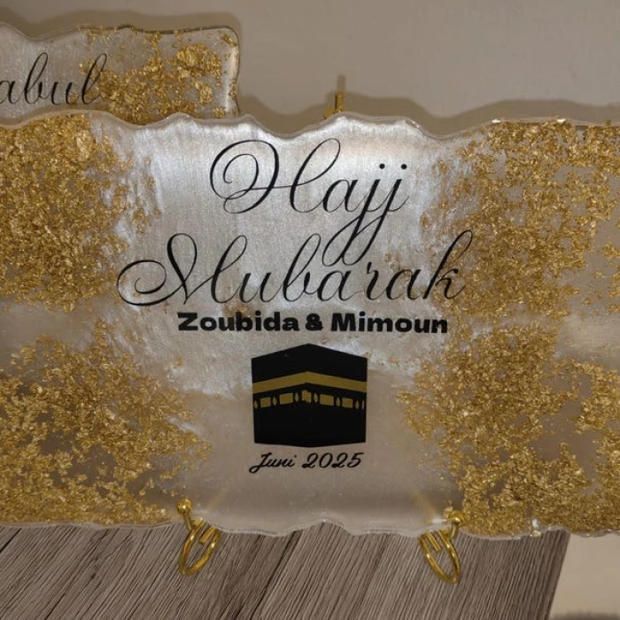 Custom Resin “Umrah Mubarak Hajj Mubarak” Plaque Personalized Islamic Gift cover image 2