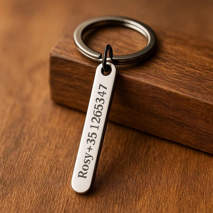 Custom Keychain with Name & Phone Number – Personalized Stainless Steel