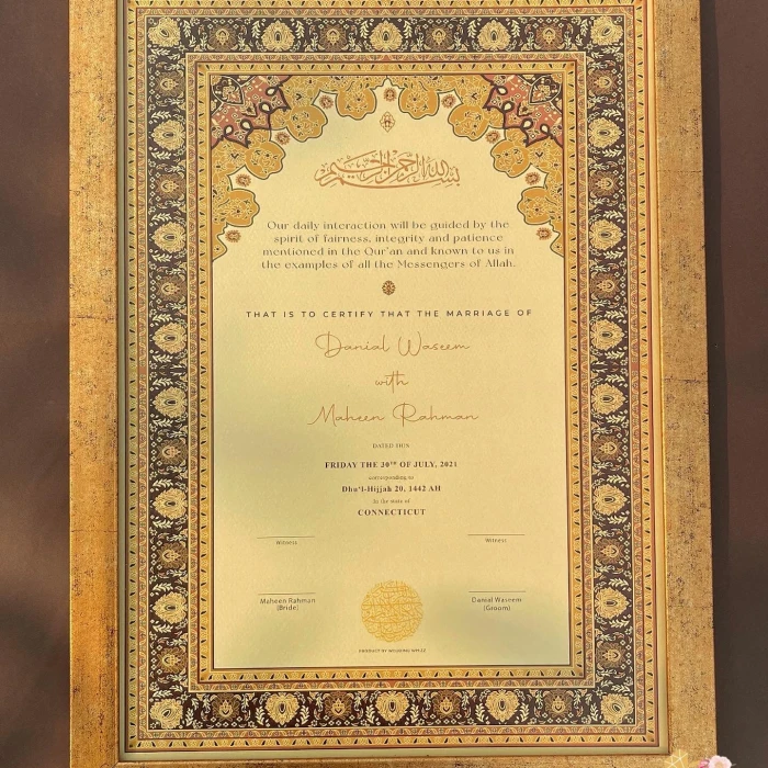 Personalized Framed Nikkah Certificate