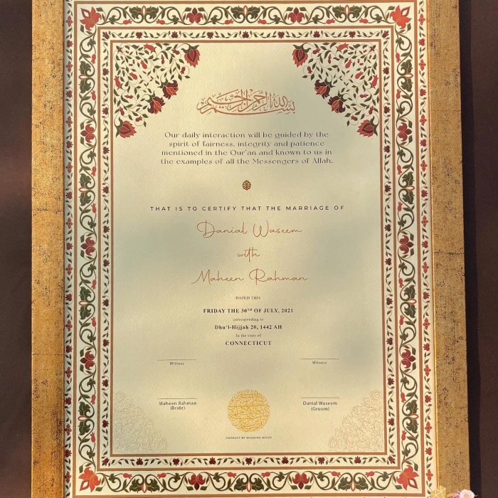 Nikkah Frame Personalized Certificate for Couples