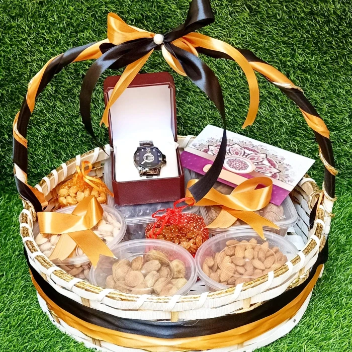 Dry Fruits Basket Premium Gift with Watch & Greeting Card