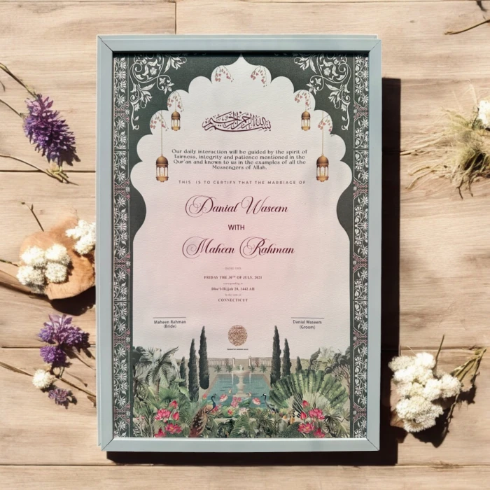 Custom Islamic Marriage Certificate with Personalized Nikkah Frame