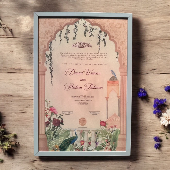 Personalized Islamic Nikkah Marriage Certificate Frame
