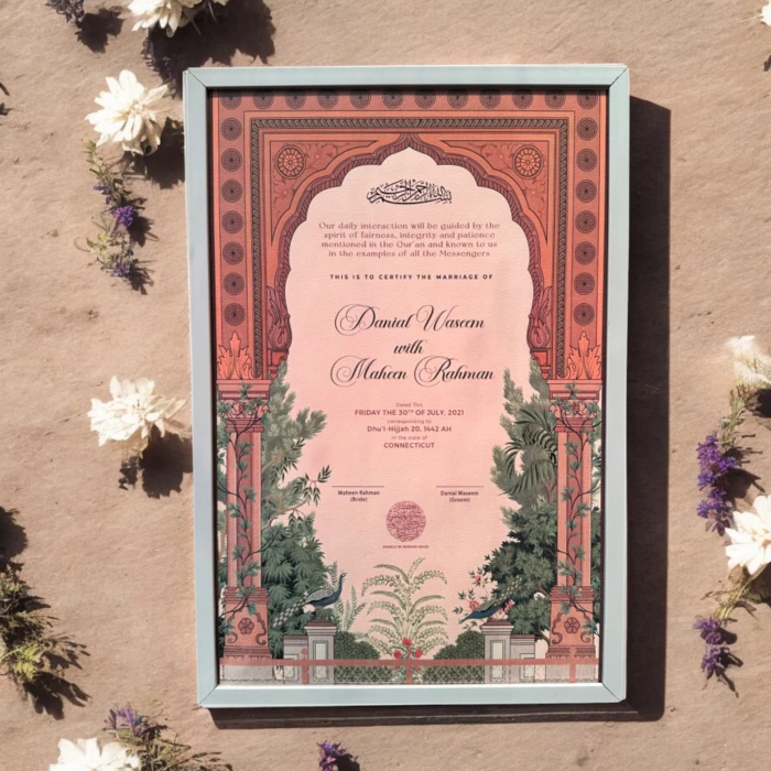 Framed Custom Islamic Nikkah Marriage Certificate