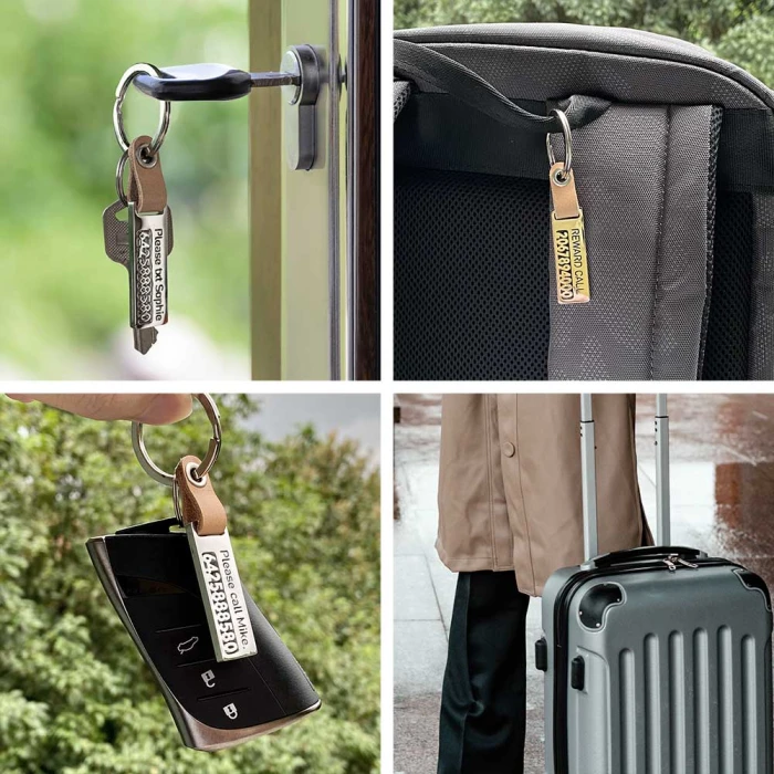 Openwork Personalized Stainless Steel & Leather Keychain Custom Engraved Keyring cover image 1