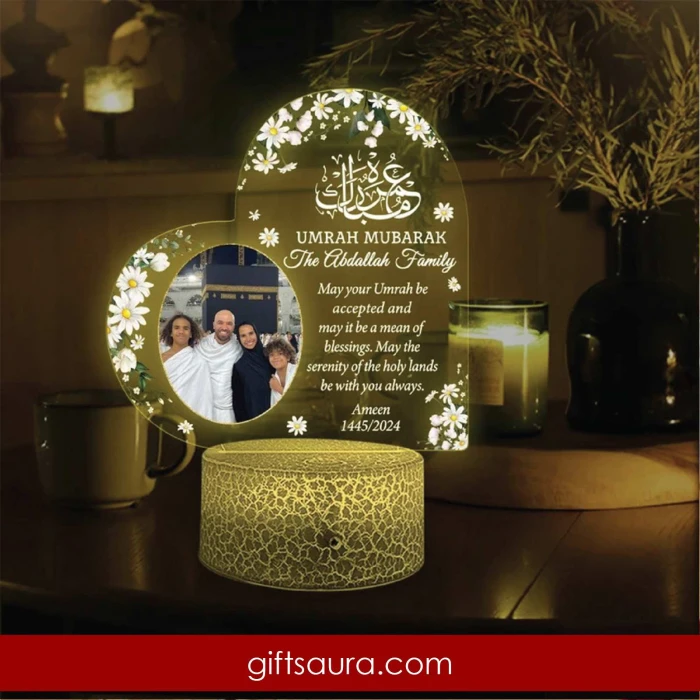 Personalised Umrah Mubarak 3D LED Light Islamic Calligraphy Lamp