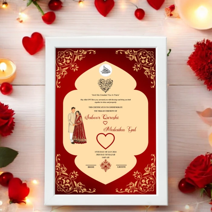 Personalized Nikkah Marriage Certificate with Elegant Frame for Couples
