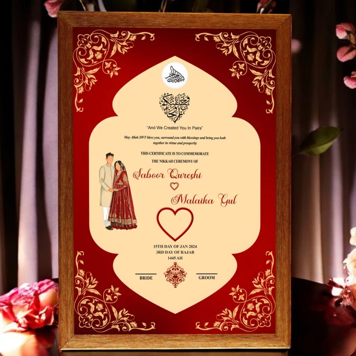 Personalized Nikkah Marriage Certificate with Elegant Frame for Couples cover image 1