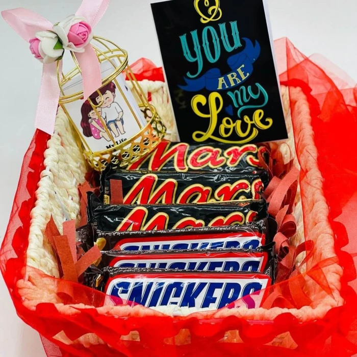 Red Small Chocolate Basket Elegant Gift with Premium Chocolates