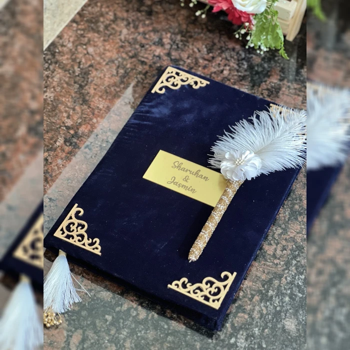 Premium Velvet Nikkah Booklet with Matching Pen Personalized Multiple Colors