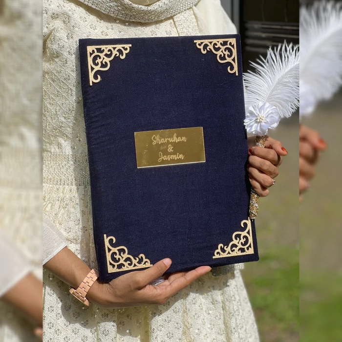 Premium Velvet Nikkah Booklet with Matching Pen Personalized Multiple Colors cover image 2