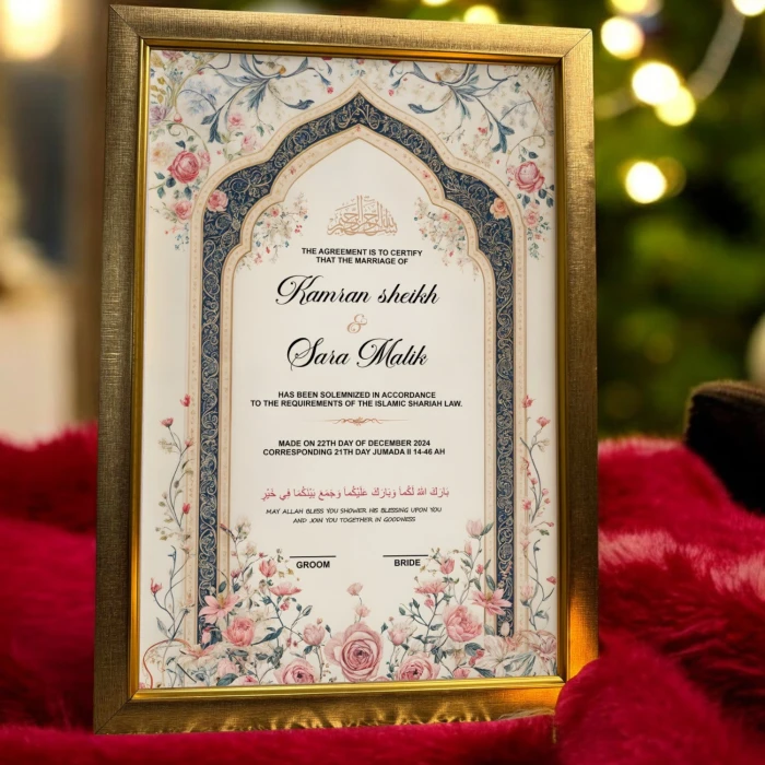 Elegant Custom Nikah Certificate With Frame