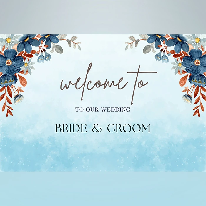 Wedding Welcome Board with Blue & Red Flowers Elegant Floral Design cover image 1