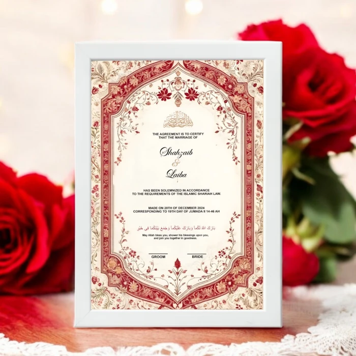 Custom Nikkah Certificate With Frame Ideal Wedding Gift