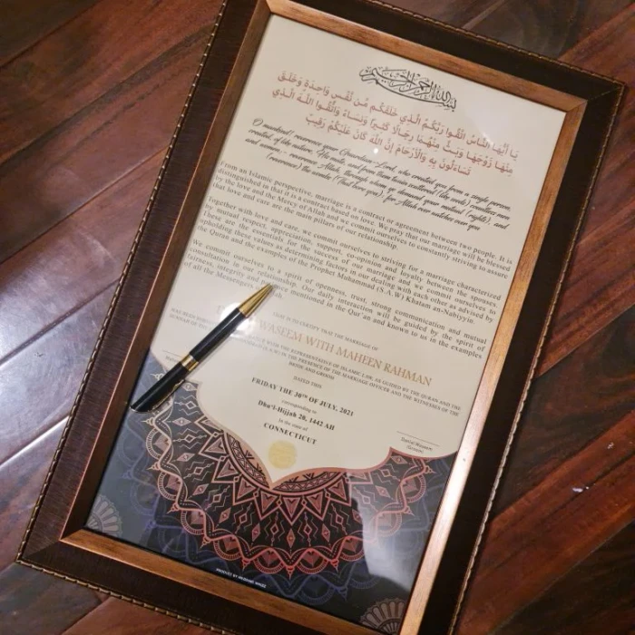 Elegant Islamic Nikkah Certificate With frame