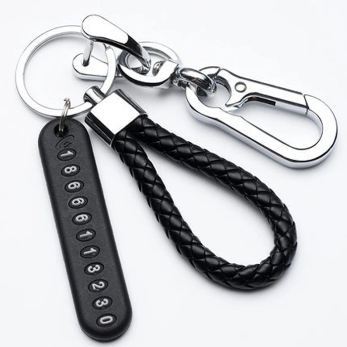 Trendy DIY Mobile Number Plate Keychain for Men Woven Leather Car Keychain cover image 1