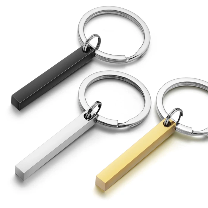 Personalize Keychains 3D Bar Stainless Steel Keyrings 4 Sides Engrave Text Name Date Logo Custom Key Chains Rings Love Gift cover image 1