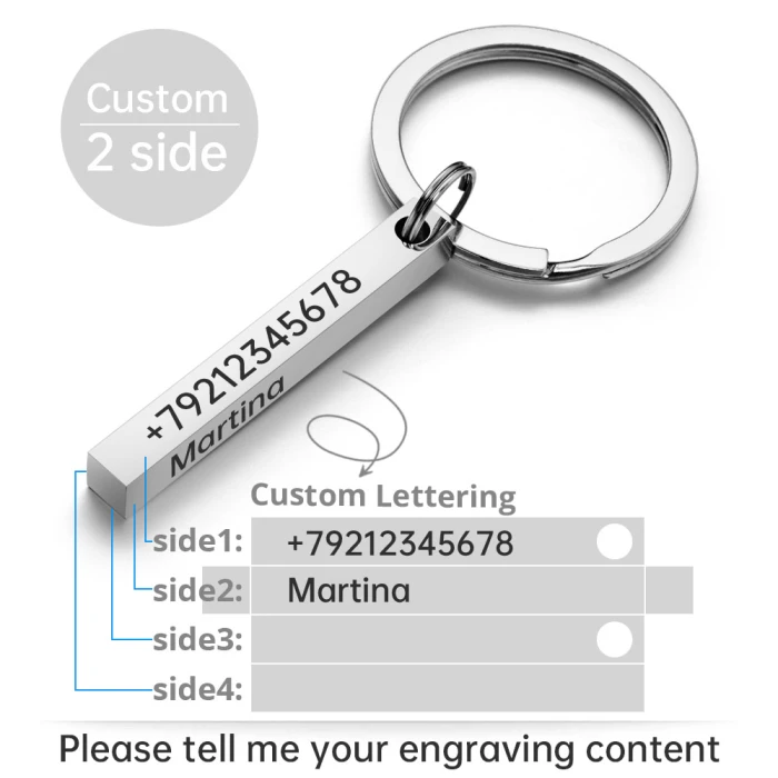 Personalize Keychains 3D Bar Stainless Steel Keyrings 4 Sides Engrave Text Name Date Logo Custom Key Chains Rings Love Gift cover image 7