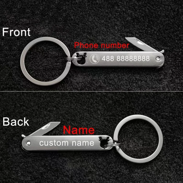 Personalized Stainless Steel Keychain with Mini Knife – Custom Name/Phone Tag cover image 1