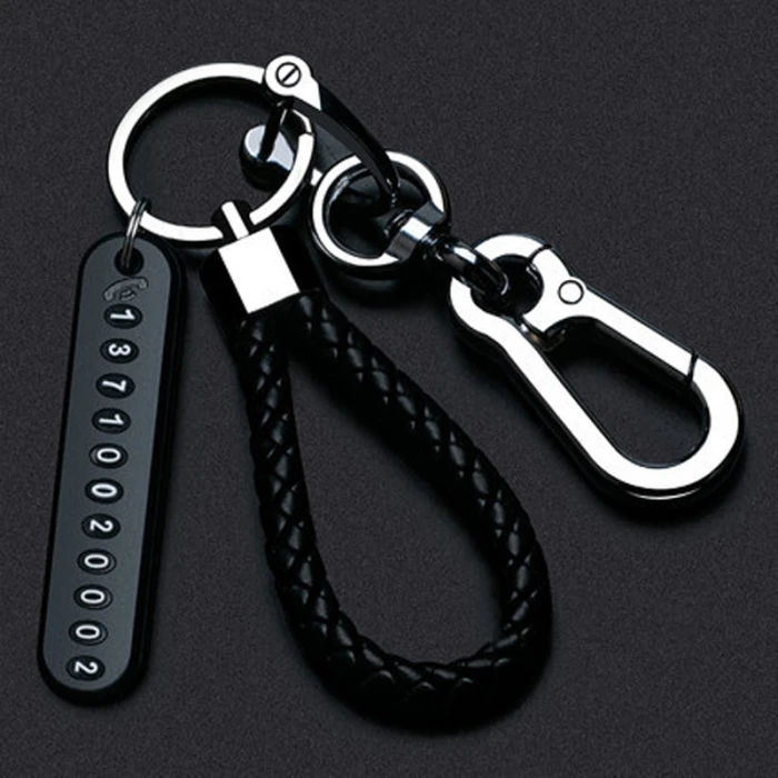 Trendy DIY Mobile Number Plate Keychain for Men Woven Leather Car Keychain