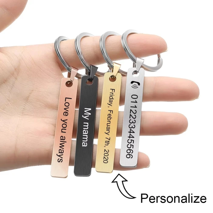 Custom Laser Engraved Stainless Steel Keychain Personalized Name or Number Keyring cover image 4
