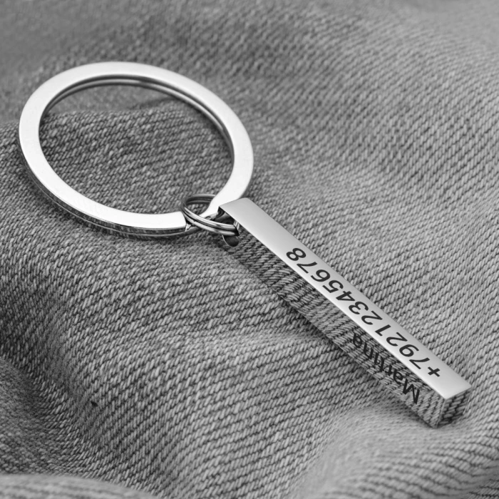 Personalize Keychains 3D Bar Stainless Steel Keyrings 4 Sides Engrave Text Name Date Logo Custom Key Chains Rings Love Gift