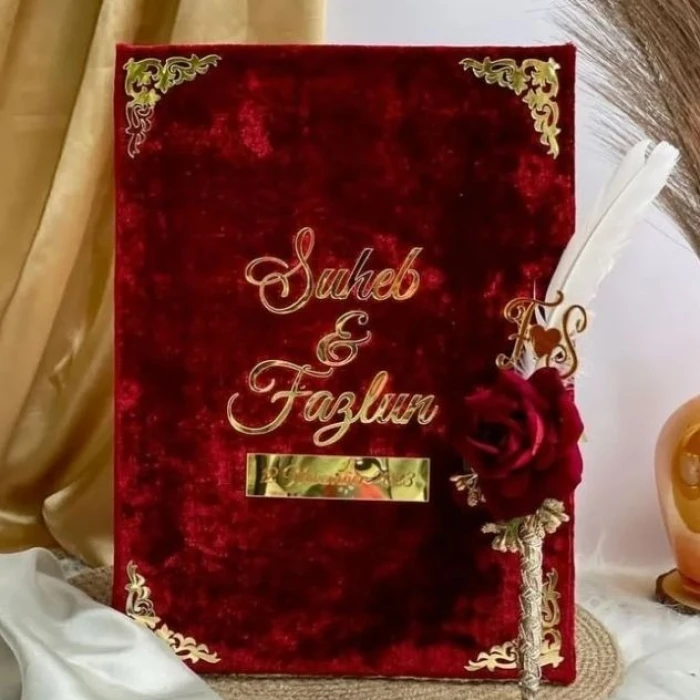 Beautiful Maroon Nikkah Nama Certificate Booklet Customizable Wedding Gift cover image 1