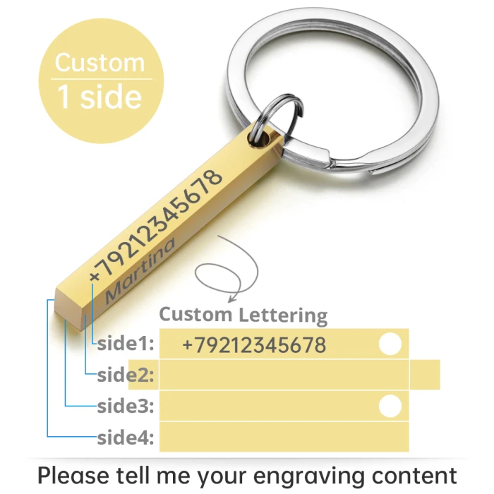 Personalize Keychains 3D Bar Stainless Steel Keyrings 4 Sides Engrave Text Name Date Logo Custom Key Chains Rings Love Gift cover image 5