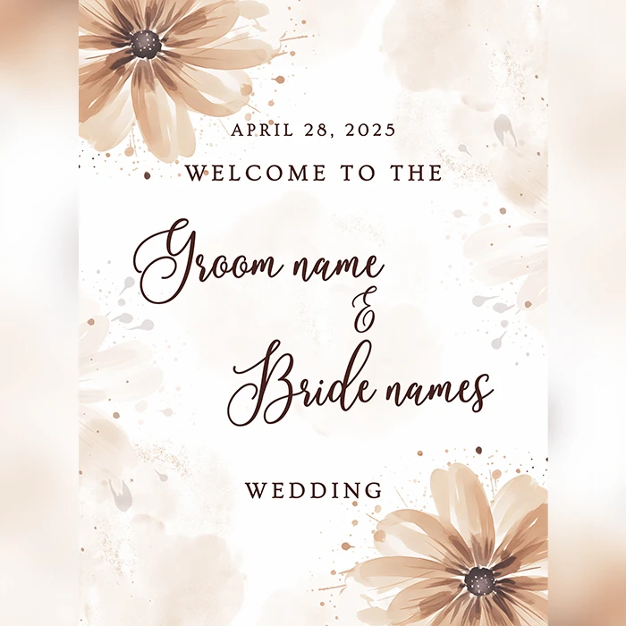 Wedding Welcome Board with Brown Flowers Rustic & Elegant cover image 1