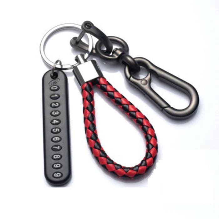 Trendy DIY Mobile Number Plate Keychain for Men Woven Leather Car Keychain cover image 2