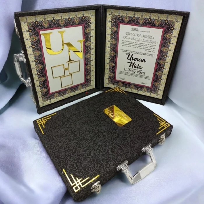 Customized Velvet Nikkah Certificate Folder with Matching Presentation Box cover image 1