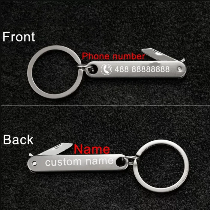 Personalized Stainless Steel Keychain with Mini Knife – Custom Name/Phone Tag cover image 2