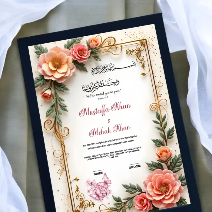 Throne of Flowers Nikah Frame Elegant Floral Islamic Wedding Frame