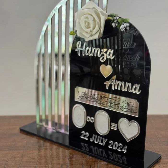 Personalized Round Acrylic Nikkah Thumbprint Board with Stand Islamic Wedding cover image 1